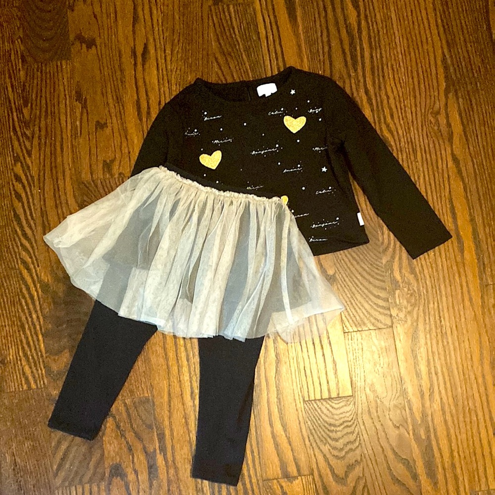 BCBG Girls’ Bonjour 2-Piece Top and Tutu Leggings Set Outfit (Foil Heart, 4T)